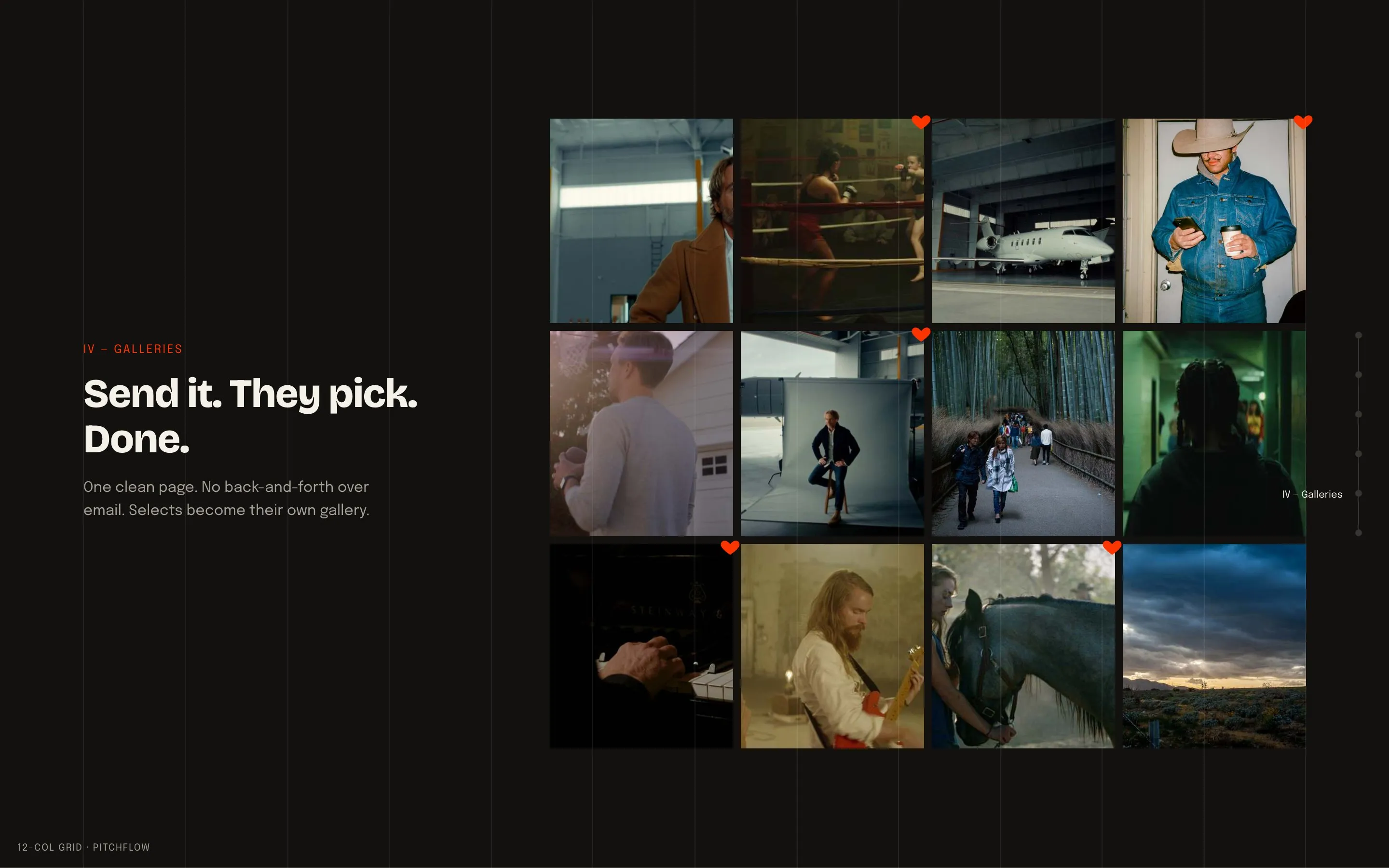 The galleries section of the pitchflow.xyz home page