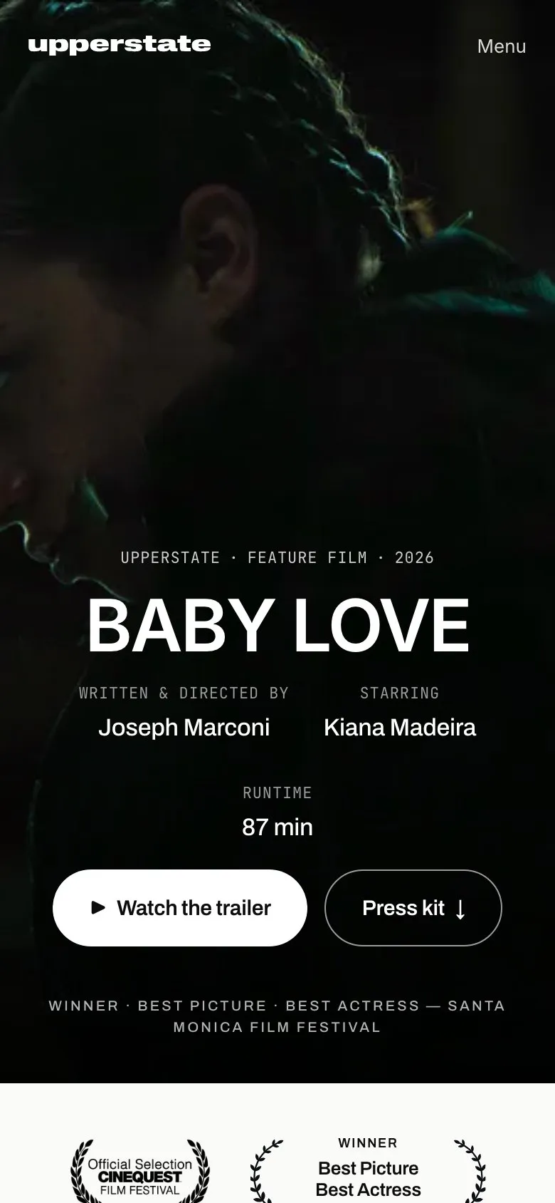The Baby Love film page on a phone